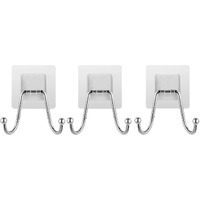 K.K. Villa Hook For Wall Self Adhesive Hooks, Stainless Steel + Abs Adhesive Wall Hanger For Kitchen Bathroom Office Closet - Waterproof,Oilproof No Drill-No Glue Needed (Double Hook, 3)