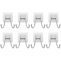 K.K. Villa Hook For Wall Self Adhesive Hooks, Stainless Steel + Abs Adhesive Wall Hanger For Kitchen Bathroom Office Closet - Waterproof,Oilproof No Drill-No Glue Needed (Double Hook, 8)