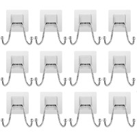 K.K. Villa Hook For Wall Self Adhesive Hooks, Stainless Steel + Abs Adhesive Wall Hanger For Kitchen Bathroom Office Closet - Waterproof,Oilproof No Drill-No Glue Needed (Double Hook, 12)