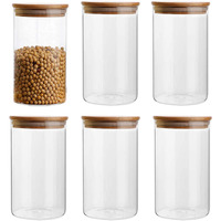 Flrolove 35Oz/1000Ml Clear Glass Food Storage Containers Set Airtight Food Jars With Bamboo Wooden Lids Kitchen Canisters For Sugar, Candy, Cookie, Rice And Spice Jars Set Of 6, Blue