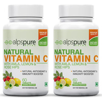 Alpspure Nutra Natural Vitamin C (Pack Of 2-60 Veg Tablets Each) With 1000 Mg Amla, Lemon & Rose Hips Extracts | Immunity Booster & Antioxidant | Promotes Healthy & Glowing Skin | For Men & Women
