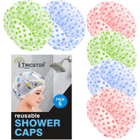 Tricster Shower Cap Set Of 6 For Women, Reusable Waterproof Elastic Eva Free-Size Bathroom Shower Caps - For Homes, Spas, Salons, Hair Treatment, Beauty Parlors (Multicolored And Multi-Design)