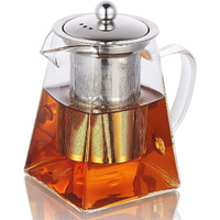 Zroy Enterprise Borosilicate Glass Tea Pot With Heat Resistant Stainless Steel Infuser Perfect For Tea And Coffee Maker, Clear Glass Kettle (550 Ml, Square Kettle)
