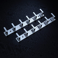 Crasts Exclusive Extra Long 6 Pin Metal Bathroom Cloth Hooks Hanger Door Wall Robe Hooks Rail For Hanging Keys,Clothes,Towel (Set Of - 2, Silver)