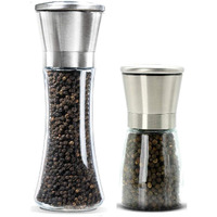 P-Plus International Pack Of 2 Pepper Grinder Or Salt Shaker For Professional Chef Spice Mill Stainless Steel Adjustable (Small+Tall Pack 2)