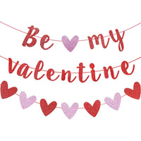 Festiko Be My Valentine Banner Valentine Glittery Heart Garland Banner Decorations For Party Celebration Photography Props Dessert Tables Yard Decor