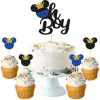 Festiko Mickey Mouse Cake Topper With 10 Pieces Mickey Mouse Cupcake Toppers- Oh Boy Cake Topper For Kid's Birthday Party Decoration