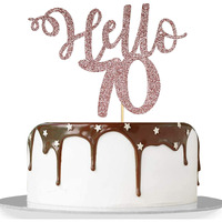 FestikoHello 70 Rose Gold Glitter Cake Topper-70 Cake Topper, 70Th Birthday Cake Topper, 70Th Birthday Party Cake Decoration