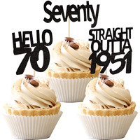 Festiko36 Pcs Black 70Th Birthday Cupcake Toppers Glitter Seventy Hello 70 Straight Outta 1951 Cupcake Picks 70Th Birthday Anniversary Party Cake Decorations Supplies