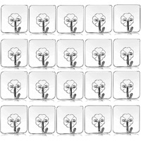 Nubilous Self Adhesive Sticky Hooks, Heavy Duty Sticky Hooks For Hanging 10Kg (Max), Waterproof Transparent Adhesive Hooks For Wall, Wall Hangers For Hanging Kitchen (10 Hook) (20 Hook)