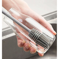 Xml Bottle Cleaning Brush Silicone Long Handle For Baby Bottle, Water Bottle, Containers, Vase And Glass, Bottle Cleaner For Home And Kitchen Accessories Item Products (28-Cm-Silicone-Grey-Brush)