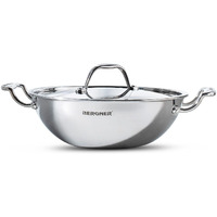 Bergner Argent Triply Stainless Steel 28 Cm Kadai With Stainless Steel Lid, 3.9 L Kadhai/Karai With Lid, Food Safe, Stay Cool Cast Handles, Dishwasher Safe, Induction And Gas Ready