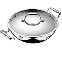 Bergner Argent Triply Stainless Steel 28Cm Deep Kadai With Stainless Steel Lid, 5.7 Liters Deep Kadhai With Lid, Food Safe, Stay Cool Cast Handles, Dishwasher Safe - Induction Bottom & Gas Stove Ready