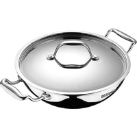 Bergner Argent Triply Stainless Steel 20 Cm Kadai With Stainless Steel Lid, 1.5 L Small Kadhai With Lid, Food Safe, Stay Cool Cast Handles, Dishwasher Safe -Induction Bottom And Gas Stove Read
