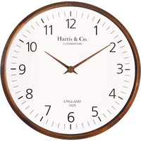 Harris & Co. Clockmasters Luxury Wooden Wall Clock,Contemporary Design With Wooden Sword Hands - 13 Inch (Dark Teak Wood, Curved Glass) (Silent Sweep Noiseless Technology) Model - Trafalgar Street-Analog
