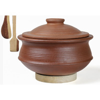 Craftsman India Online Uncoated Clay Biryani Handi/Pot For Cooking And Serving With Lid 1 Liter, Red