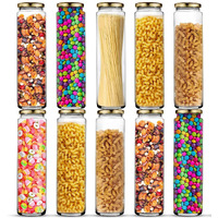 Ash & Roh Big Bamboo Clear Long Bamboo Glass Kitchen Storage Glass Jar For Sauce Pickle Cereal Spice Spaghetti Noodles, 500 Ml - (10)