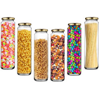 Ash & Roh Big Bamboo Clear Long Bamboo Glass Kitchen Storage Glass Jar For Sauce Pickle Cereal Spice Spaghetti Noodles, 500 Ml - (6)