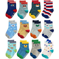Trendy Dukaan Baby Boy's Cotton Anti Slip Grip Regular Socks (Colours And Design May Vary; 3-6 Months) - Multipack Of 6 Pairs