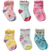 Trendy Dukaan Cotton Kids Anti Slip Grip Regular Socks, Multipack Of 6 Pairs (Colors & Design May Vary) (Girls, 3-6 Months)