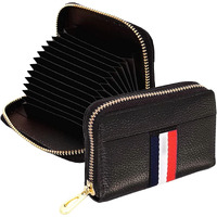 High Trusted Leather Unisex Card Holder, Credit/Debit Card Zipper Holder Wallet (Black)