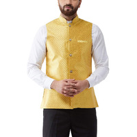 Sojanya (Since 1958 Men's Silk Blend Yellow & Gold Self Design Nehru Jacket, Size: 40
