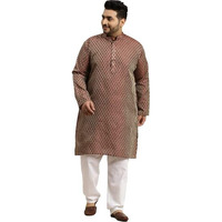 Sojanya Plus (Since 1958) Men's Jacquard Silk Maroon Self Design Only Long Kurta -Size: 46