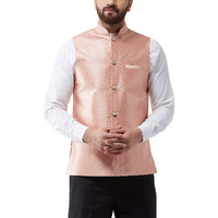 Sojanya (Since 1958 Men's Silk Blend Peach & Gold Self Design Nehru Jacket, Size: 38