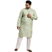 Sojanya Plus (Since 1958) Men's Jacquard Silk Pista Green Self Design Only Long Kurta -Size: 52
