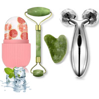 Kpd Face Stone Roller Massager With Gua Sha Jade Stone,Ice Roller And 3D Massager Roller Set Facial Combo For Skin Eye Body Ice Cube Women Men Reusable (Ice Roller + Stone Roller + 3D Roller)