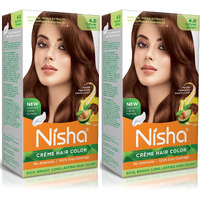Nisha Creme Hair Color Natural Brown, Permanent Hair Colour For Women Men, No Ammonia, Ultra Soft Deep Shine, 100% Grey Coverage, 4.0 Natural Brown Hair Colour 120Gm Pack Of 2
