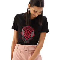Fabricorn Women's Plain Black Printed Cotton Tshirt (Black, Medium)