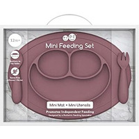 Ezpz Mini Feeding Set - 100% Food Grade Silicone Suction Plate, Spoon & Fork For Infants + Toddlers For Highchair, Dining Table - Promotes Baby Self-Feeding - Microwave Safe - 12 Months+ (Mauve)