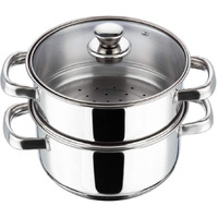 Vinod Stainless Steel Steamer 2 Tier With Glass Lid 18 Cm | 2.5 Mm Thick Base | Multi Purpose Momos, Modak Maker Steamer | Induction And Gas Base | 2 Year Warranty - Silver
