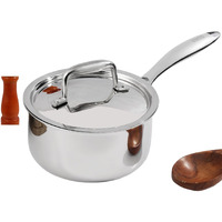 Vinod Platinum Triply Stainless Steel Saucepan With Lid - 1.2 Litres (14 Cm) | 2.5 Mm Thick | Tea, Chai Pan | 5 Year Warranty | Induction & Gas Friendly, Heavy Bottom - Silver