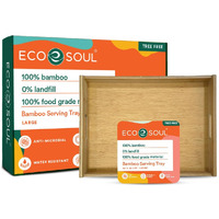 Eco Soul [12 X 16 Inch] Organic Bamboo Wooden Serving Tray W/Handles | Sturdy, Large | For Breakfast, Coffee, Lunch Or Dinner Or Watching Tv, Serving Platter For Party, Picnic (30 X 41 Cm)