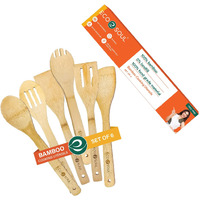 Eco Soul [Set Of 6] Bamboo Cooking Utensils | Non-Stick Wooden Spoons, Ladles & Turners | Bamboo Wood Kitchen Accessories For Cooking, Serving, Mixing | Usda Certified,30 Centimeter