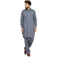 Sojanya (Since 1958, Men's Grey Cotton Blend Pathani Kurta & Salwar Set, Size: L