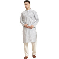 Sojanya (Since 1958, Men's Silk Blend Light Grey Embroidered Only Kurta, Size: 38