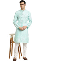 Sojanya (Since 1958, Men's Silk Blend Blue Embroidered Only Kurta, Size: 40