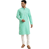 Sojanya (Since 1958, Men's Silk Blend Rama Green Embroidered Only Kurta, Size: 42