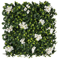 Golden Cart Plastic Artificial Wall Grass For Home Decoration (1 Pc) I Grass Mat For Wall I Vertical Garden Artificial Plants (Green With Large White Flowers, 50Cm X 50Cm X 5Cm, Pack Of 1)