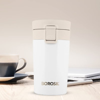 Borosil Coffeemate Insulated Mug, Vacuum Insulated Travel Coffee Mug With Lid, 8 Hours Hot And 14 Hours Cold, 300 Ml, White, Stainless Steel