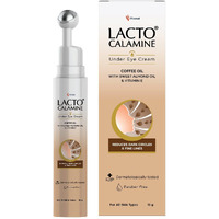 Lacto Calamine Under Eye Cream For Dark Circles For Women & Men | Fine Lines & Puffy Eyes With Cooling Massage Roller | 15G | With Coffee Oil, Multi-Peptides, Niacinamide, & Vitamin E