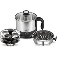 Pigeon By Stovekraft 1.5 Liters Multipurpose Kessel 3 In 1 Value Pack, Multi Cooker, Idli Stand With 3 Plates, Steamer With Stainless Steel Stand (Black & Silver)