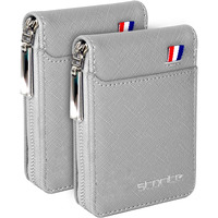 Storite Pu Leather 9 Slot Vertical Credit Debit Card Holder Money Wallet Zipper Coin Purse For Men Women (Grey - 11.5 X 2 X 8 Cm)
