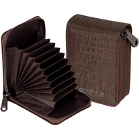 Storite 9 Slot Textured Credit Debit Card Holder Money Wallet Zipper Coin Purse For Men Women (Brown, 11.5 X 8 X 2Cm)