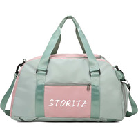 Storite Nylon 46 Cm Multi Purpose Travel Duffle Bag For Women With Dry And Wet Separate Pocket, Lightweight Waterproof Backpack Carry Luggage Bag With Shoe Compartment (Greenpink, 46X23X25 Cm)