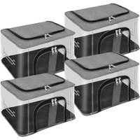 Storite 4 Pack Nylon 33 L Pvc Transparent Moisture Proof Storage Box For Clothes Closet Wardrobe Organizer For Clothes Saree Bags With Carry Handle - (Grey, 44 X 31 X 24 Cm)