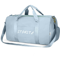 Storite Nylon 46 Cm Foldable Travel Duffel Bag, Gym Bag, Shoulder Handbag For Women, Outdoor Weekend Bag With Shoe And Wet Clothes Compartments (Light Blue,46X23X23 Cm)